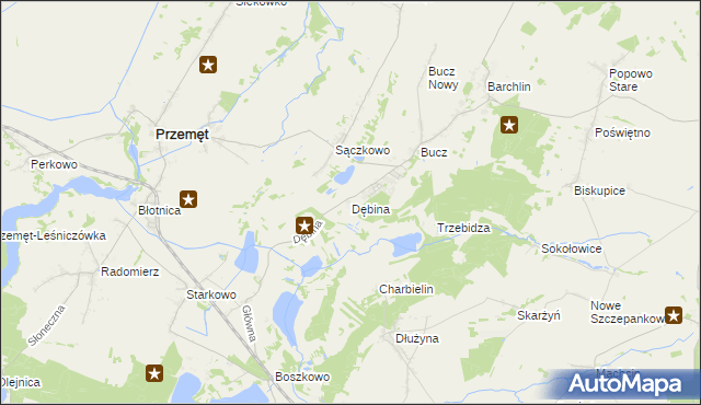 mapa Dębina gmina Przemęt, Dębina gmina Przemęt na mapie Targeo