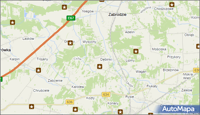 mapa Dębinki gmina Zabrodzie, Dębinki gmina Zabrodzie na mapie Targeo