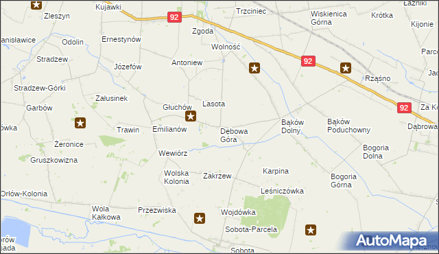 mapa Dębowa Góra gmina Bedlno, Dębowa Góra gmina Bedlno na mapie Targeo