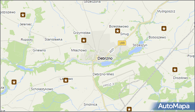 mapa Debrzno, Debrzno na mapie Targeo