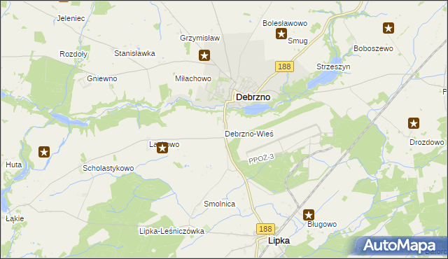 mapa Debrzno-Wieś, Debrzno-Wieś na mapie Targeo