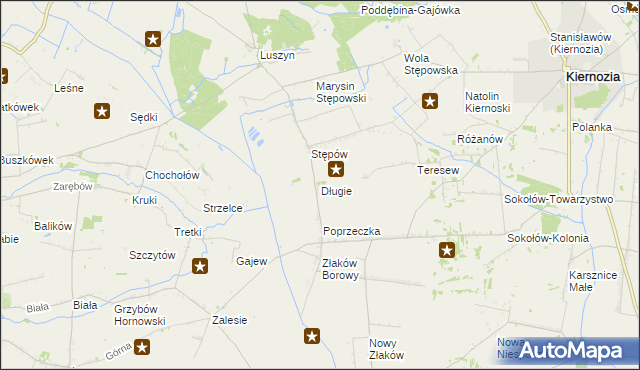 mapa Długie gmina Kiernozia, Długie gmina Kiernozia na mapie Targeo