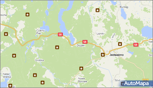 mapa Dłużek gmina Jedwabno, Dłużek gmina Jedwabno na mapie Targeo