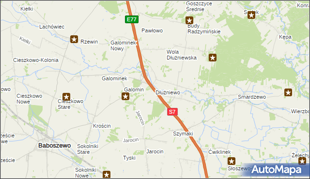 mapa Dłużniewo gmina Baboszewo, Dłużniewo gmina Baboszewo na mapie Targeo