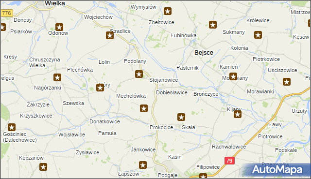 mapa Dobiesławice gmina Bejsce, Dobiesławice gmina Bejsce na mapie Targeo