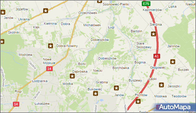 mapa Dobieszków gmina Nowosolna, Dobieszków gmina Nowosolna na mapie Targeo
