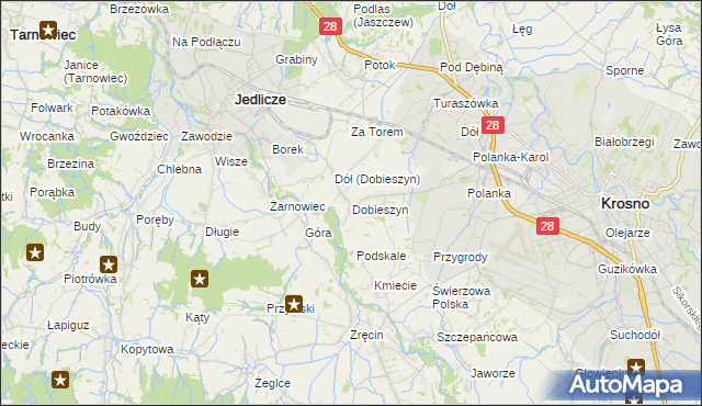 mapa Dobieszyn gmina Jedlicze, Dobieszyn gmina Jedlicze na mapie Targeo