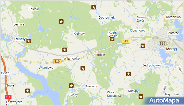 mapa Dobrocin gmina Małdyty, Dobrocin gmina Małdyty na mapie Targeo