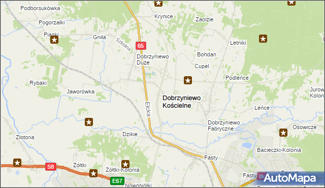 mapa Dobrzyniewo Kościelne, Dobrzyniewo Kościelne na mapie Targeo