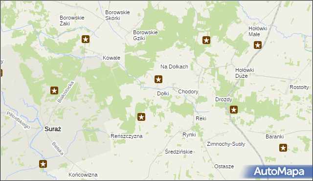 mapa Dołki gmina Turośń Kościelna, Dołki gmina Turośń Kościelna na mapie Targeo