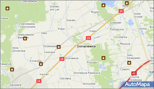 mapa Domaniewice powiat łowicki, Domaniewice powiat łowicki na mapie Targeo