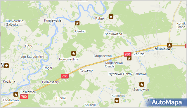 mapa Drogoszewo gmina Miastkowo, Drogoszewo gmina Miastkowo na mapie Targeo