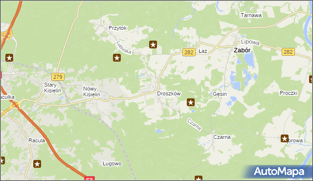 mapa Droszków gmina Zabór, Droszków gmina Zabór na mapie Targeo
