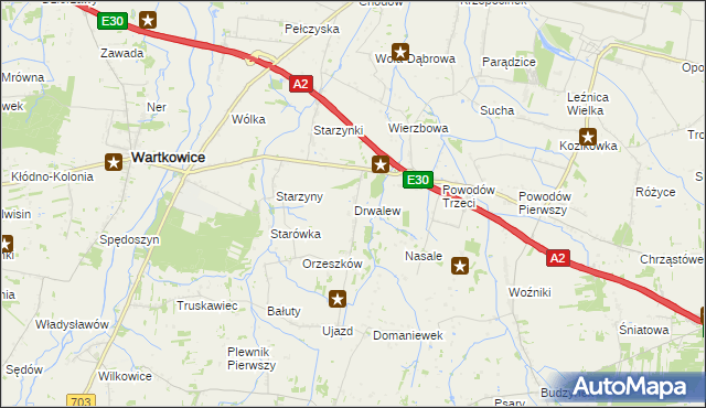 mapa Drwalew gmina Wartkowice, Drwalew gmina Wartkowice na mapie Targeo