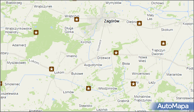 mapa Drzewce gmina Zagórów, Drzewce gmina Zagórów na mapie Targeo