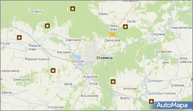 mapa Drzewica powiat opoczyński, Drzewica powiat opoczyński na mapie Targeo