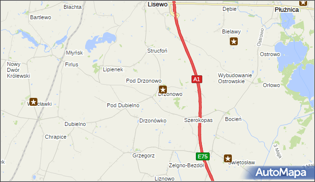 mapa Drzonowo gmina Lisewo, Drzonowo gmina Lisewo na mapie Targeo