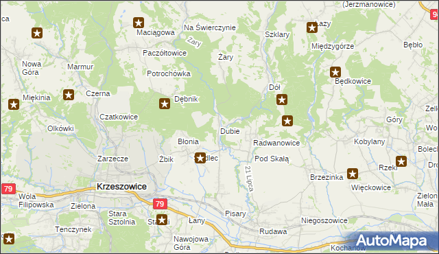 mapa Dubie gmina Krzeszowice, Dubie gmina Krzeszowice na mapie Targeo