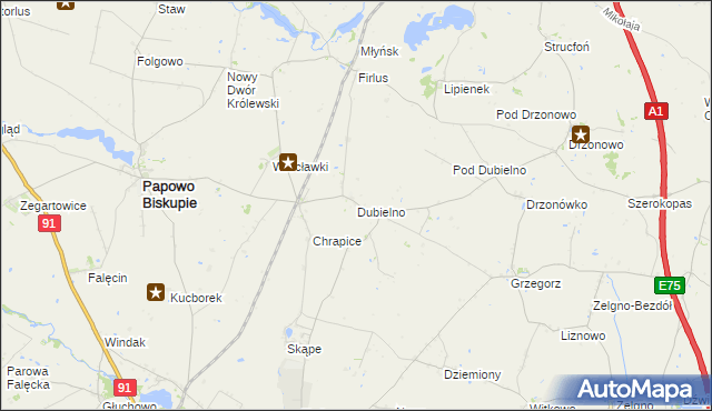 mapa Dubielno gmina Papowo Biskupie, Dubielno gmina Papowo Biskupie na mapie Targeo