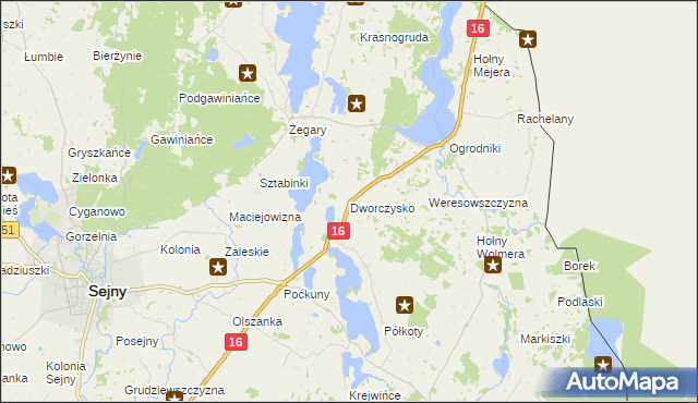 mapa Dworczysko gmina Sejny, Dworczysko gmina Sejny na mapie Targeo