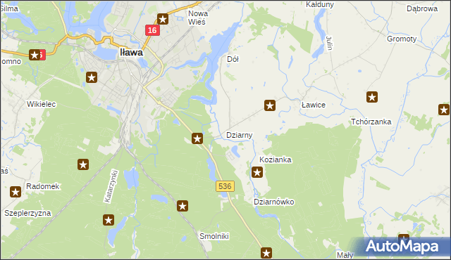 mapa Dziarny, Dziarny na mapie Targeo