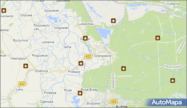 mapa Dziergowice, Dziergowice na mapie Targeo