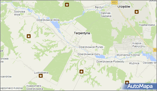 mapa Dzierzkowice-Rynek, Dzierzkowice-Rynek na mapie Targeo