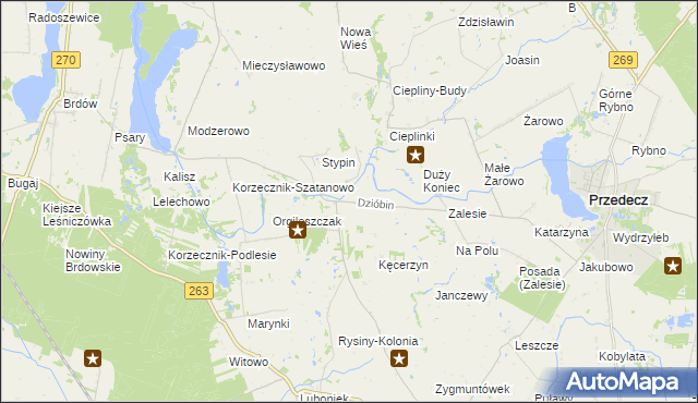 mapa Dzióbin, Dzióbin na mapie Targeo