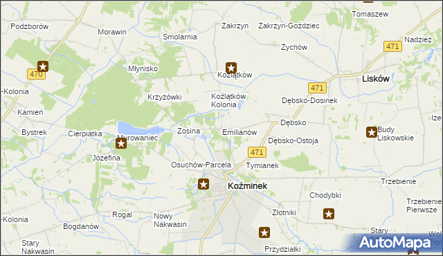 mapa Emilianów gmina Koźminek, Emilianów gmina Koźminek na mapie Targeo