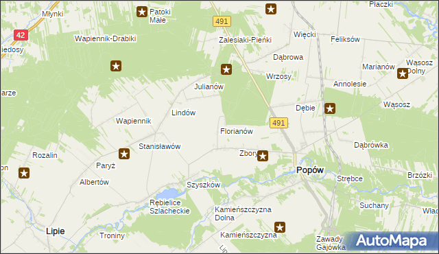mapa Florianów gmina Popów, Florianów gmina Popów na mapie Targeo