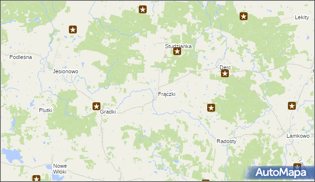 mapa Frączki gmina Dywity, Frączki gmina Dywity na mapie Targeo