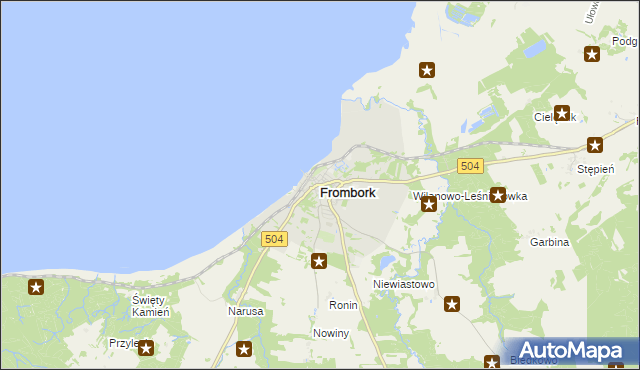 mapa Frombork, Frombork na mapie Targeo