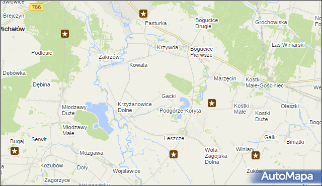 mapa Gacki gmina Pińczów, Gacki gmina Pińczów na mapie Targeo