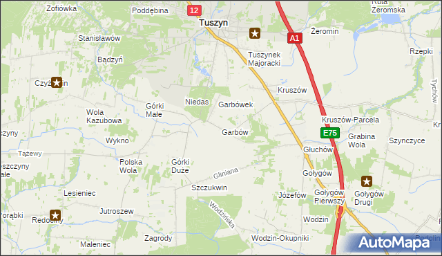 mapa Garbów gmina Tuszyn, Garbów gmina Tuszyn na mapie Targeo