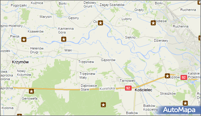 mapa Gąsiorów gmina Kościelec, Gąsiorów gmina Kościelec na mapie Targeo