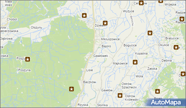 mapa Gawłówek gmina Drwinia, Gawłówek gmina Drwinia na mapie Targeo