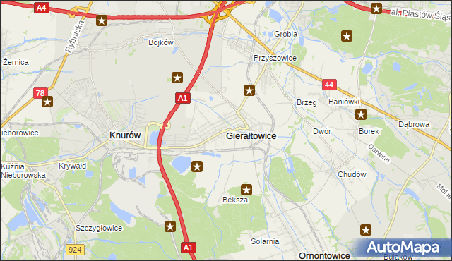 mapa Gierałtowice powiat gliwicki, Gierałtowice powiat gliwicki na mapie Targeo