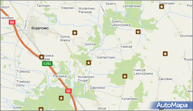 mapa Gierłachowo gmina Bojanowo, Gierłachowo gmina Bojanowo na mapie Targeo