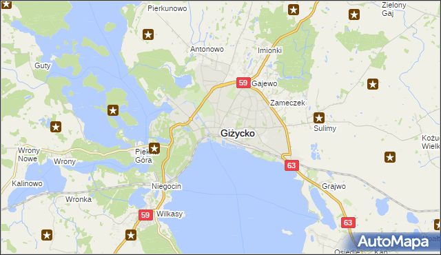 mapa Giżycko, Giżycko na mapie Targeo