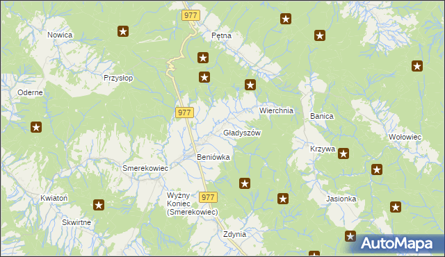 mapa Gładyszów, Gładyszów na mapie Targeo