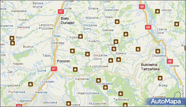mapa Gliczarów Górny, Gliczarów Górny na mapie Targeo