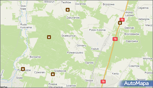 mapa Gliniany gmina Ożarów, Gliniany gmina Ożarów na mapie Targeo