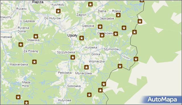 mapa Glinka gmina Ujsoły, Glinka gmina Ujsoły na mapie Targeo