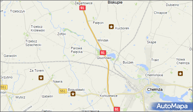 mapa Głuchowo gmina Chełmża, Głuchowo gmina Chełmża na mapie Targeo