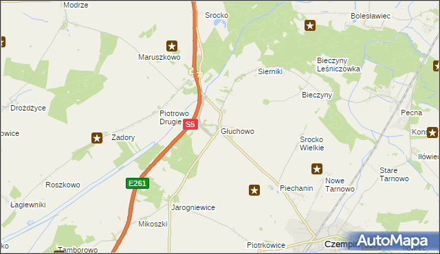 mapa Głuchowo gmina Czempiń, Głuchowo gmina Czempiń na mapie Targeo