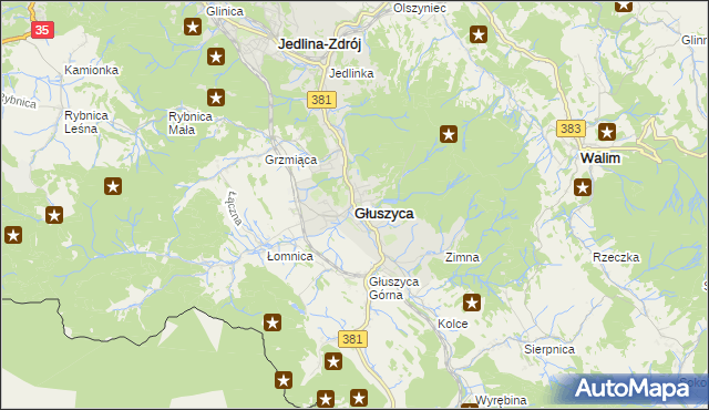 mapa Głuszyca powiat wałbrzyski, Głuszyca powiat wałbrzyski na mapie Targeo