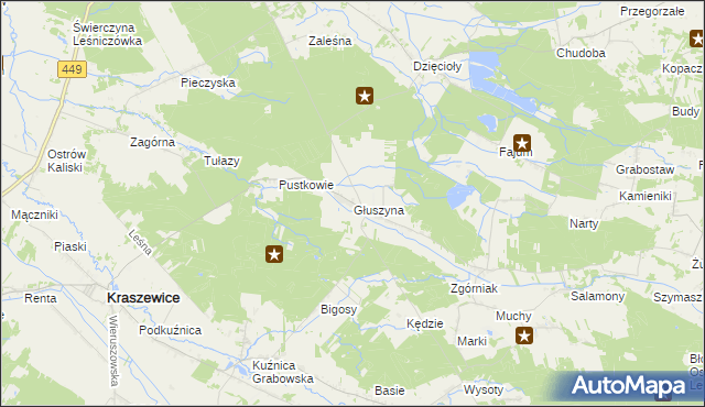 mapa Głuszyna gmina Kraszewice, Głuszyna gmina Kraszewice na mapie Targeo