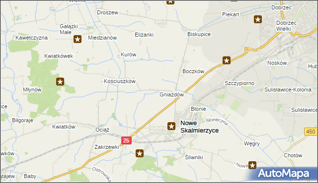 mapa Gniazdów gmina Nowe Skalmierzyce, Gniazdów gmina Nowe Skalmierzyce na mapie Targeo