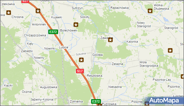 mapa Gocław gmina Pilawa, Gocław gmina Pilawa na mapie Targeo