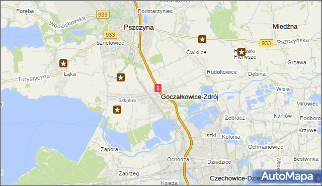 mapa Goczałkowice-Zdrój, Goczałkowice-Zdrój na mapie Targeo